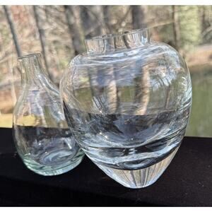 Krosno Poland Heavy Lead Crystal Clear 6" High Contemporary Vase & Bud Vase